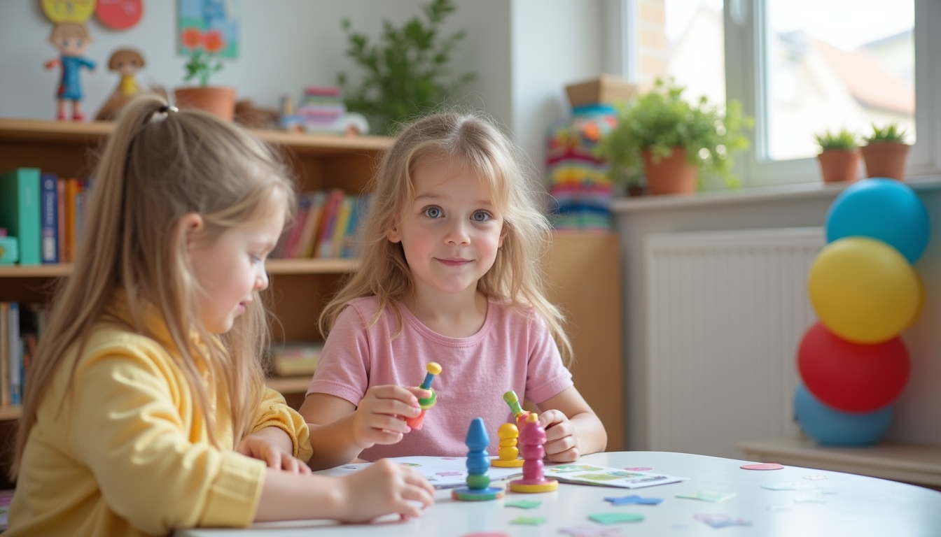 Copii zâmbitori jucându-se într-o gradinita privata Ploiesti cu materiale educative