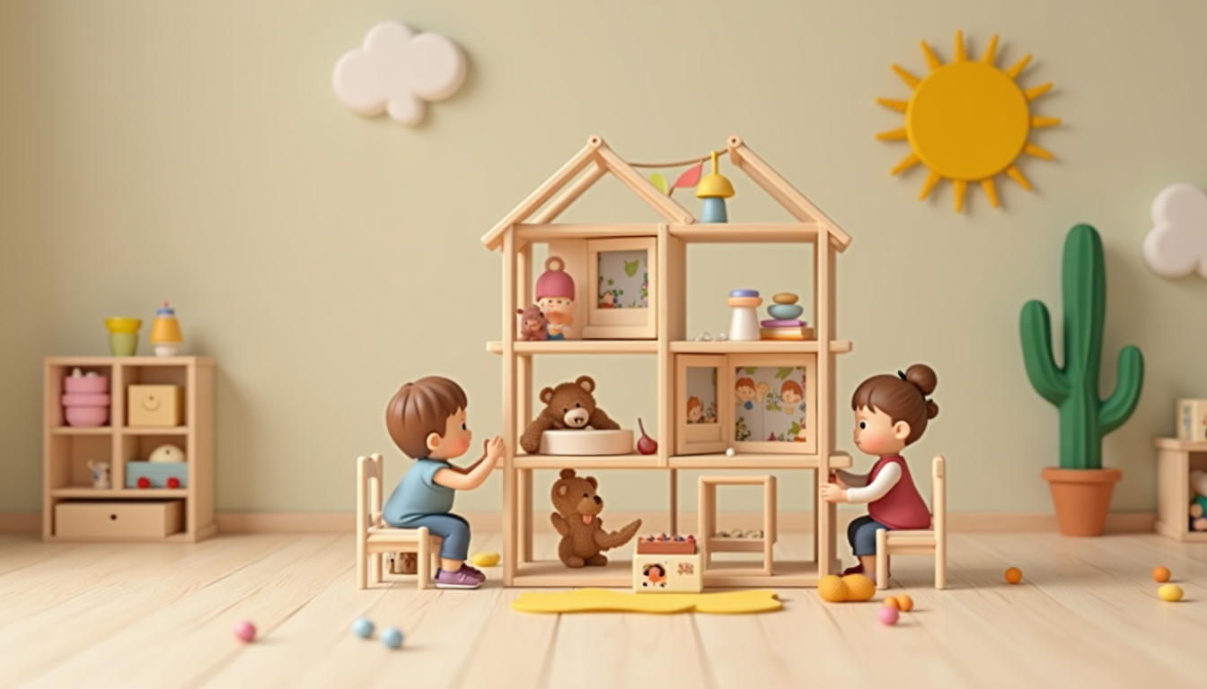 Un copil fericit învățând într-o sală de clasă Montessori, alegând materiale educative