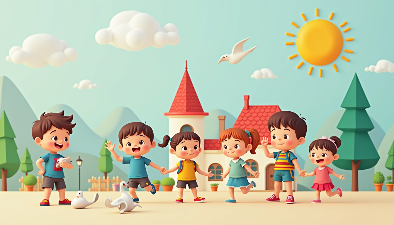 Copii fericiți jucându-se într-o gradinita modernă din Ploiești, ilustrând un mediu educațional ideal.